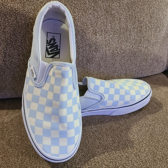 Vans slip on canvas shoes.  Light blue checkerboard Wonen's size 7 - Picture 7 of 13